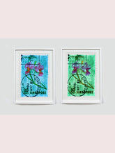 Load image into Gallery viewer, Singapore Stamp Collection '30 Cents Singapore Orchid Blue'. These historic postage stamps that make up the Heidler &amp; Heeps Stamp Collection, Singapore Series 'Postcards from Afar' have been given a twenty-first century pop art lease of life. The fine detailed tapestry of the original small postage stamp has been brought to life, made unique by the franking stamp and Heidler &amp; Heeps specialist darkroom process.