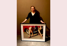 Load image into Gallery viewer, 'Glamour Cabs', photographed by Richard Heeps at the glamorous retro event Goodwood Revival. It perfectly captures elegant feminine sophistication with a vintage vibe, a nod to the film Carry on Cabbie. This artwork featured in Richard Heeps' 2018-2019 exhibition WEMEN, at Nhow Hotel Milan.