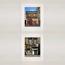 Load image into Gallery viewer, East London brick building architecture street photography by Richard Heeps framed in white.