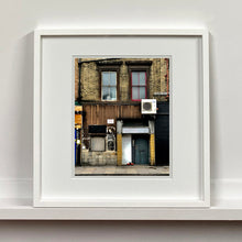 Load image into Gallery viewer, East London brick building architecture street photography by Richard Heeps framed in white.