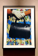 Load image into Gallery viewer, This stylish artwork, 'Floral Striped Dress' taken at the glamorous retro event Goodwood Revival in Chichester, perfectly captures feminine sophistication with a vintage vibe.