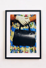 Load image into Gallery viewer, This stylish artwork, 'Floral Striped Dress' taken at the glamorous retro event Goodwood Revival in Chichester, perfectly captures feminine sophistication with a vintage vibe.