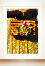 Load image into Gallery viewer, This stylish artwork, 'Floral Wicker Bag' taken at the glamorous retro event Goodwood Revival in Chichester, perfectly captures feminine sophistication with a vintage vibe.