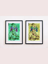 Load image into Gallery viewer, Singapore Stamp Collection '30 Cents Singapore Orchid Yellow'. These historic postage stamps that make up the Heidler &amp; Heeps Stamp Collection, Singapore Series 'Postcards from Afar' have been given a twenty-first century pop art lease of life. The fine detailed tapestry of the original small postage stamp has been brought to life, made unique by the franking stamp and Heidler &amp; Heeps specialist darkroom process.
