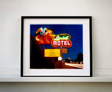 Load image into Gallery viewer, 'Lariat Motel II' is a classic Richard Heeps Americana 'Sign Porn' artwork. It was captured in its original site in Fallon, Nevada. The owners since sold the Lariat Motel and donated the 1950's sign with original neon tubing to the Churchill Arts Council. This photograph forms part of Richard Heeps' 'Dream in Colour' series.