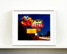 Load image into Gallery viewer, 'Lariat Motel II' is a classic Richard Heeps Americana 'Sign Porn' artwork. It was captured in its original site in Fallon, Nevada. The owners since sold the Lariat Motel and donated the 1950's sign with original neon tubing to the Churchill Arts Council. This photograph forms part of Richard Heeps' 'Dream in Colour' series.