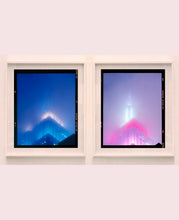 Load image into Gallery viewer, 'NOMAD II (Film Rebate)', New York. Richard Heeps has photographed the iconic Empire State building in the mist. The NOMAD sequence of photographs capture the art deco architecture illuminated by changing colours, and is part of Richard's street photography portfolio which depict the colour, fabric and structure of cities with distinct style. This 6x7 format edition is bordered by the Kodak film rebate. 