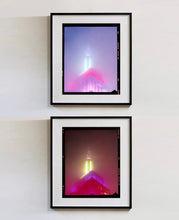 Load image into Gallery viewer, NOMAD VII (Film Rebate), New York, photography by Richard Heeps capturing the iconic Empire State building in the mist. Part of a sequence of photographs capturing the art deco architecture illuminated in changing colours. This 6x7 format edition is bordered by the Kodak film rebate. This artwork is part of Richard's portfolio of street photography he is building up which depict the colour, fabric and structure of cities with distinct style