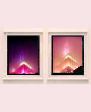 Load image into Gallery viewer, NOMAD I (Film Rebate), New York. Richard Heeps has photographed the iconic Empire State building in the mist. The NOMAD sequence of photographs capture the art deco architecture illuminated by changing colours, and is part of Richard's street photography portfolio which depict the colour, fabric and structure of cities with distinct style. This 6x7 format edition is bordered by the Kodak film rebate. 