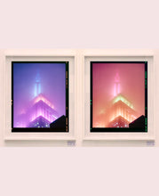 Load image into Gallery viewer, 'NOMAD III (Film Rebate)', New York. Richard Heeps has photographed the iconic Empire State building in the mist. The NOMAD sequence of photographs capture the art deco architecture illuminated by changing colours, and is part of Richard's street photography portfolio which depict the colour, fabric and structure of cities with distinct style. This 6x7 format edition is bordered by the Kodak film rebate.