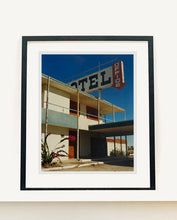 Load image into Gallery viewer, 'North Shore Motel Office II' from Richard Heeps' 'Salton Sea' series. This artwork shows a deep blue sky over this Californian classic mid-century modern Americana Motel exterior. This photograph was captured by Richard Heeps in 2003 but only executed in his darkroom for the first time in Spring 2020.