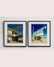 Load image into Gallery viewer, 'North Shore Motel Office II' from Richard Heeps' 'Salton Sea' series. This artwork shows a deep blue sky over this Californian classic mid-century modern Americana Motel exterior. This photograph was captured by Richard Heeps in 2003 but only executed in his darkroom for the first time in Spring 2020.