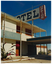 Load image into Gallery viewer, 'North Shore Motel Office II' from Richard Heeps' 'Salton Sea' series. This artwork shows a deep blue sky over this Californian classic mid-century modern Americana Motel exterior. This photograph was captured by Richard Heeps in 2003 but only executed in his darkroom for the first time in Spring 2020.