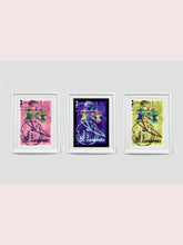 Load image into Gallery viewer, Singapore Stamp Collection '30 Cents Singapore Orchid Yellow'. These historic postage stamps that make up the Heidler &amp; Heeps Stamp Collection, Singapore Series 'Postcards from Afar' have been given a twenty-first century pop art lease of life. The fine detailed tapestry of the original small postage stamp has been brought to life, made unique by the franking stamp and Heidler &amp; Heeps specialist darkroom process.