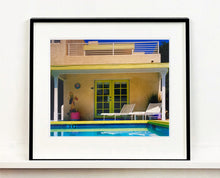 Load image into Gallery viewer, Palm Springs Pool Side II showcases classic mid-century Palm Springs California architecture. Cool blue skies and pool with accents of pink and almost neon yellow. From Richard Heeps Dream in Colour series.