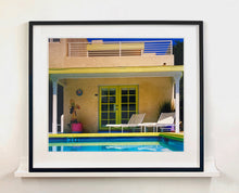 Load image into Gallery viewer, Palm Springs Pool Side II showcases classic mid-century Palm Springs California architecture. Cool blue skies and pool with accents of pink and almost neon yellow. From Richard Heeps Dream in Colour series.