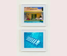 Load image into Gallery viewer, This cooling Palm Springs, California artwork is the perfect way to bring summer vibes into your home all year round. The glistening pool water is idyllic and inviting. 