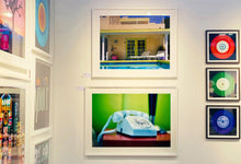 Load image into Gallery viewer, 'Telephone III, Ballantines Movie Colony' is part of Richard Heeps' 'Dream in Colour' series. This cool Palm Springs interior artwork features a vintage telephone on a nightstand, combining gorgeous colours with a nostalgic mid-century feel.