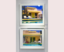 Load image into Gallery viewer, Palm Springs Pool Side II showcases classic mid-century Palm Springs California architecture. Cool blue skies and pool with accents of pink and almost neon yellow. From Richard Heeps Dream in Colour series.