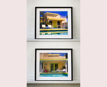 Load image into Gallery viewer, Palm Springs Pool Side II showcases classic mid-century Palm Springs California architecture. Cool blue skies and pool with accents of pink and almost neon yellow. From Richard Heeps Dream in Colour series.