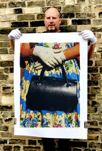 Load image into Gallery viewer, This stylish artwork, 'Floral Striped Dress' taken at the glamorous retro event Goodwood Revival in Chichester, perfectly captures feminine sophistication with a vintage vibe.