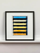 Load image into Gallery viewer, 'Rainbow Apartments' captures Italian design and architecture, showing a multi-coloured nineteen-sixties block of flats. This artwork is part of Richard Heeps' series 'A Short History of Milan' which began in November 2018 for a special project featuring at the Affordable Art Fair Milan 2019, and the series is ongoing. There is a reoccurring linear, structural theme throughout the series, capturing the Milanese use of materials in design such as glass, metal, wood and stone. 