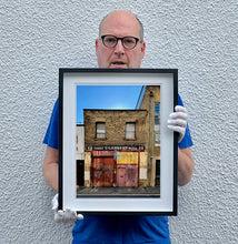 Load image into Gallery viewer, East London industrial brick architecture street photography by Richard Heeps framed in black.