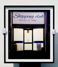 Load image into Gallery viewer, Shopping Club shows typography on a frosted glass window in Milan, Italy. 