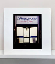 Load image into Gallery viewer, Shopping Club shows typography on a frosted glass window in Milan, Italy. 