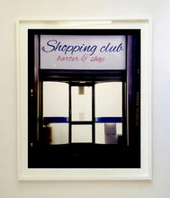 Load image into Gallery viewer, Shopping Club shows typography on a frosted glass window in Milan, Italy. 