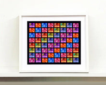 Load image into Gallery viewer, Singapore Stamp Collection 'Singapore Ship Sequence (8x8)'. These historic postage stamps that make up the Heidler &amp; Heeps Stamp Collection, Singapore Series 'Postcards from Afar' have been given a twenty-first century pop art lease of life. The fine detailed tapestry of the original small postage stamp has been brought to life, made unique by the franking stamp and Heidler &amp; Heeps specialist darkroom process.