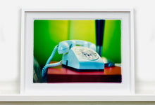 Load image into Gallery viewer, 'Telephone III, Ballantines Movie Colony' is part of Richard Heeps' 'Dream in Colour' series. This cool Palm Springs interior artwork features a vintage telephone on a nightstand, combining gorgeous colours with a nostalgic mid-century feel.