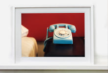 Load image into Gallery viewer, Part of Richard Heeps 'Dream in Colour' Series, this cool Palm Springs interiors picture featuring a vintage telephone on a nightstand combines gorgeous colours and dreamy nostalgic mid-century vibes.