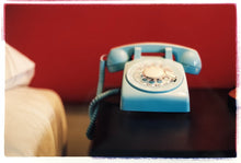Load image into Gallery viewer, Part of Richard Heeps 'Dream in Colour' Series, this cool Palm Springs interiors picture featuring a vintage telephone on a nightstand combines gorgeous colours and dreamy nostalgic mid-century vibes.