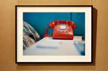 Load image into Gallery viewer, 'Telephone VI, Ballantines Movie Colony' is part of Richard Heeps' 'Dream in Colour' series. This cool Palm Springs interior artwork features a vintage telephone on a nightstand, combining gorgeous colours with a nostalgic mid-century feel.
