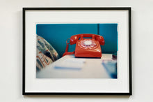 Load image into Gallery viewer, 'Telephone VI, Ballantines Movie Colony' is part of Richard Heeps' 'Dream in Colour' series. This cool Palm Springs interior artwork features a vintage telephone on a nightstand, combining gorgeous colours with a nostalgic mid-century feel.