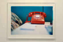 Load image into Gallery viewer, 'Telephone VI, Ballantines Movie Colony' is part of Richard Heeps' 'Dream in Colour' series. This cool Palm Springs interior artwork features a vintage telephone on a nightstand, combining gorgeous colours with a nostalgic mid-century feel.