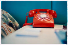 Load image into Gallery viewer, 'Telephone VI, Ballantines Movie Colony' is part of Richard Heeps' 'Dream in Colour' series. This cool Palm Springs interior artwork features a vintage telephone on a nightstand, combining gorgeous colours with a nostalgic mid-century feel.