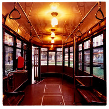 Load image into Gallery viewer, The interior of a vintage Italian tram in Lambrate, Milan. Affordable fine art limited edition photographic prints, handmade in Richard’s Cambridge darkrooms. 