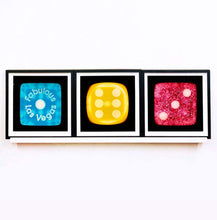 Load image into Gallery viewer, 'Yellow Six', from Heidler &amp; Heeps Dice Series, a yellow dice suspended on a black background.